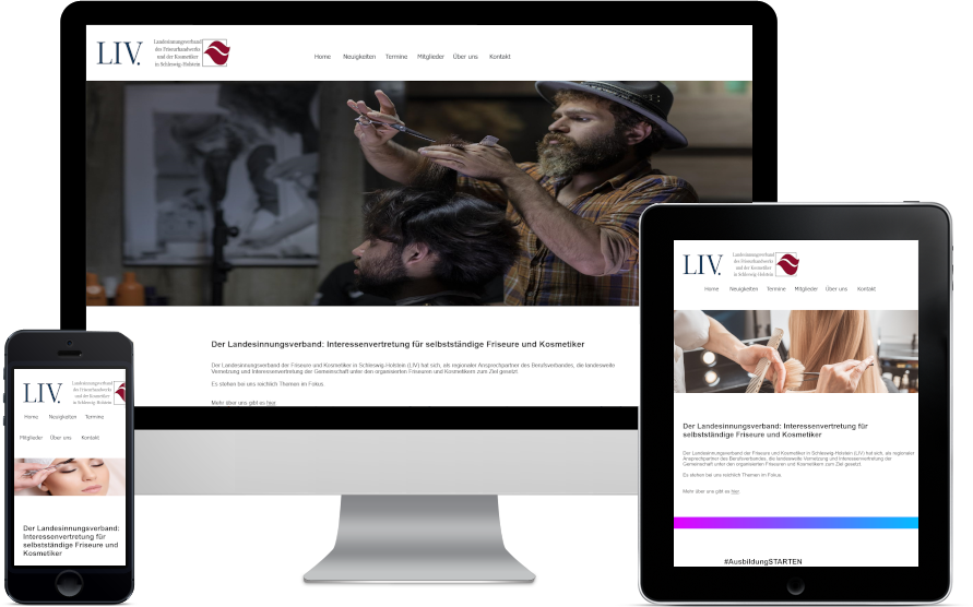 Für den Landesverband der Friseure und Kosmetiker LIV in Schleswig-Holstein hat NF-Cloud.de eine ansprechende morderne responsive Webseite erstellt.